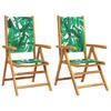 Garden Chairs 2 pcs Leaf Pattern Solid Acacia Wood & Fabric