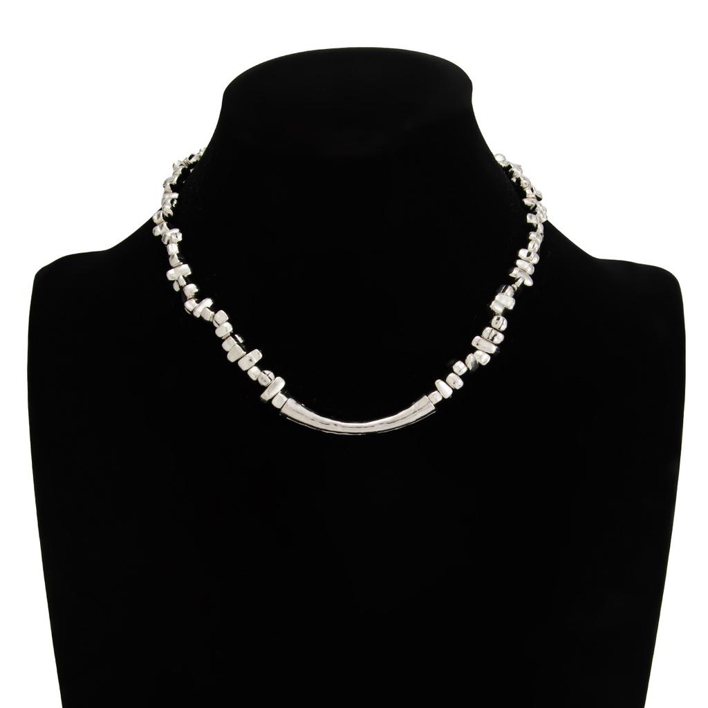 Sleek Design Minimalist Cool-Tone Irregular CCB Beaded Choker Necklace - High-End INS Trendy Curved Tube Necklace for Women