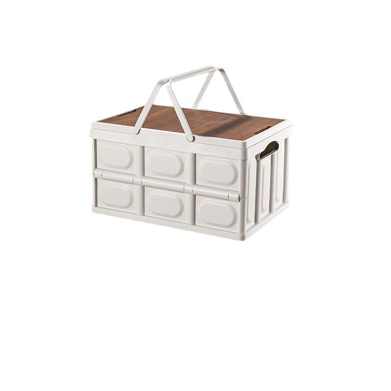 Multi-Functional Folding Camping Box with Wooden Lid: Portable Car & Outdoor Food Storage Suitcase