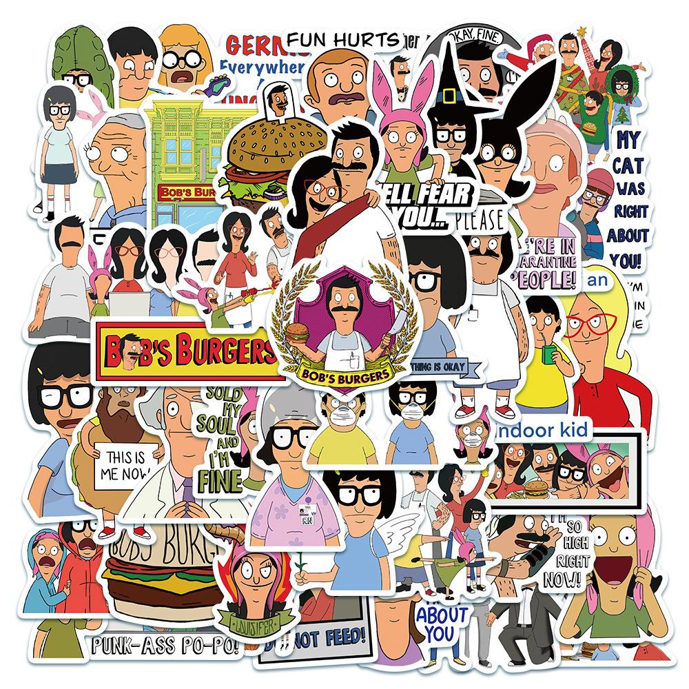 50 stuks Bobs Burgers Stickers Grappige Cartoon Animatie Sticker Speelgoed Scraobook Koelkast Bagage Laptop Gitaar Auto Fiets Stickers black