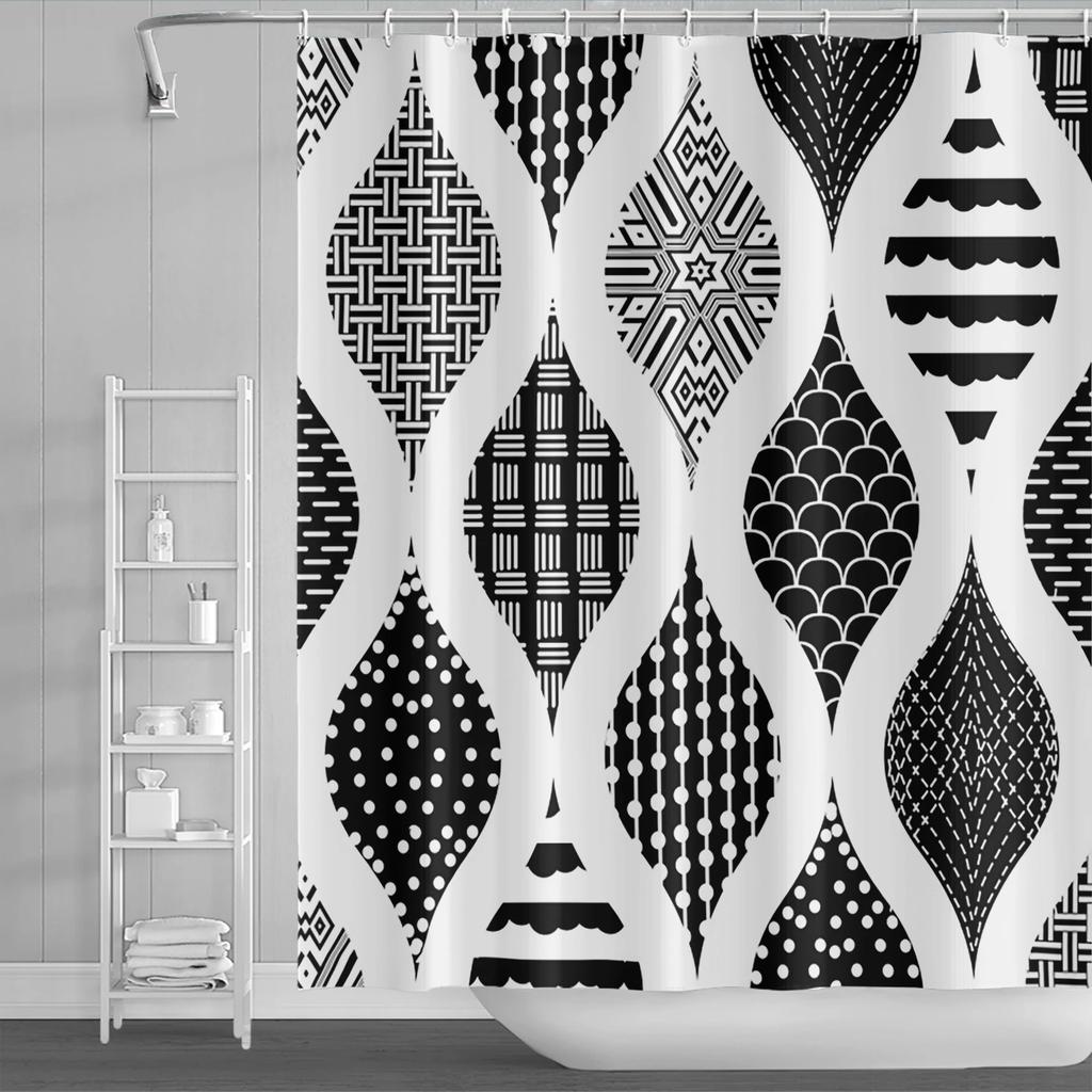 Modern Geometrischer Duschvorhang Blau Wasserdichte Duschvorhänge Polyester Badvorhang Badezimmer Strukturierter Stoff Maschinenwaschbar