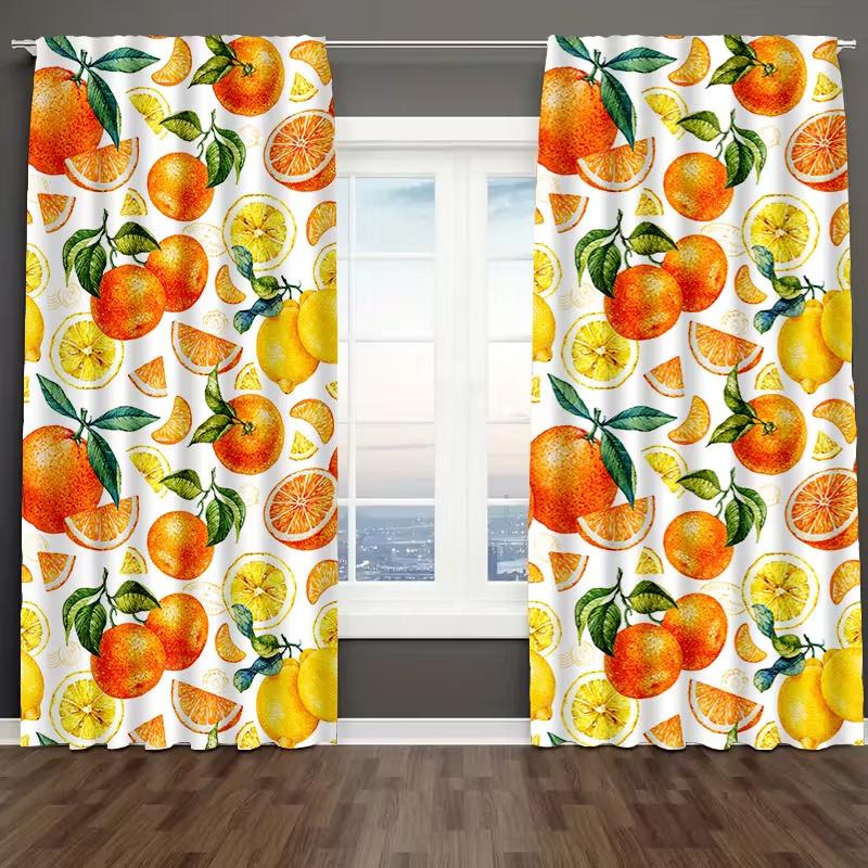 2 Pcs Orange Print Curtains,suitable for Bedroom,living Room Kitchen Decoration,home Decoration,window Decoration