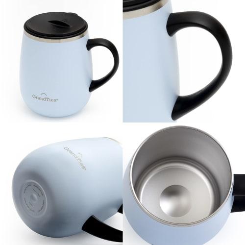 GRANDTIES Premium Vacuum Insulated Mug, 460ml, Available in 19 Colors, with Easy-Open Sliding Lid, Stainless Steel Double-Wall Vacuum Insulation, and