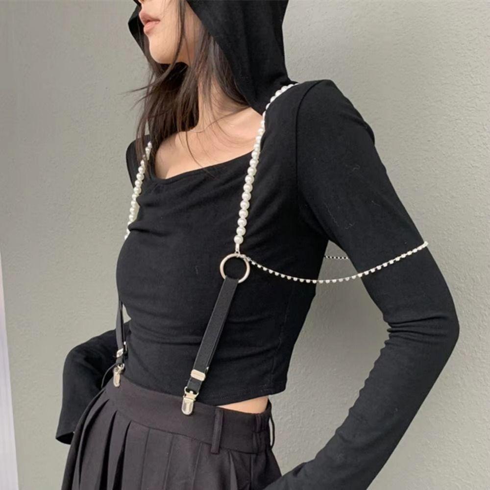 Paski do koszuli w kształcie litery Y z perełkami, elastyczne, regulowane szelki dla kobiet