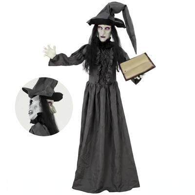 Decoración de Bruja Animada de Halloween de 180 cm Tamaño Real con Ojos Brillantes, Sonido Espeluznante, Activación por Tacto