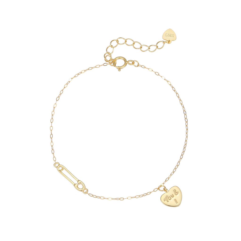 18K Gold-Plated Sterling Silver Heart Bracelet for Women - Personalized, Versatile, and Ultra-Fine Design.