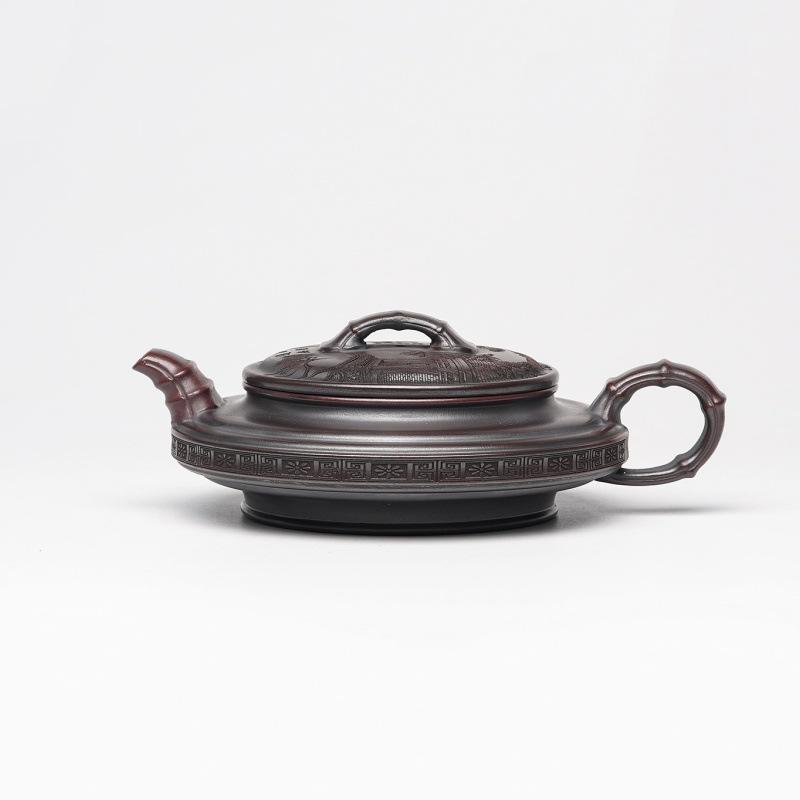 270ml Exquisite Yixing Purple Clay Teapots Handmade Double Line Bamboo Drum Pot Raw Ore Ancient Red Mud Kettle Zisha Tea Set