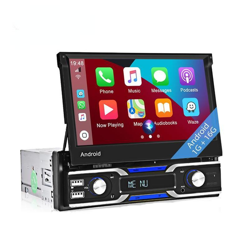1 Din 7 Zoll Android 10.1 Autoradio Autoradio Unterstützung Wireless Carplay und Android Auto GPS Navigation Wifi Bluetooth USB FM Rückansicht