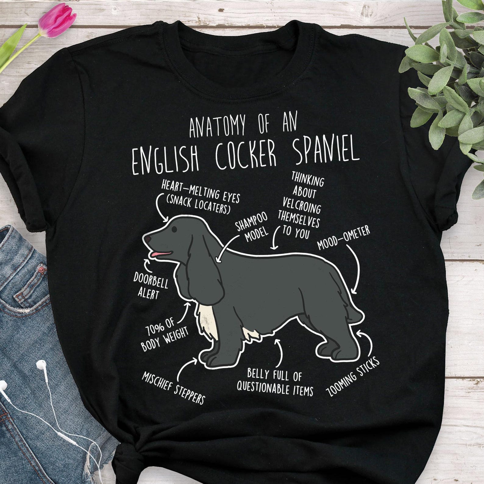 English Cocker Spaniel Shirt, , , Cute Black Cocker Spaniel T-shirt, Funny Dog Lover Gift, Pet Tee, Dog Mom, Dog Dad 140