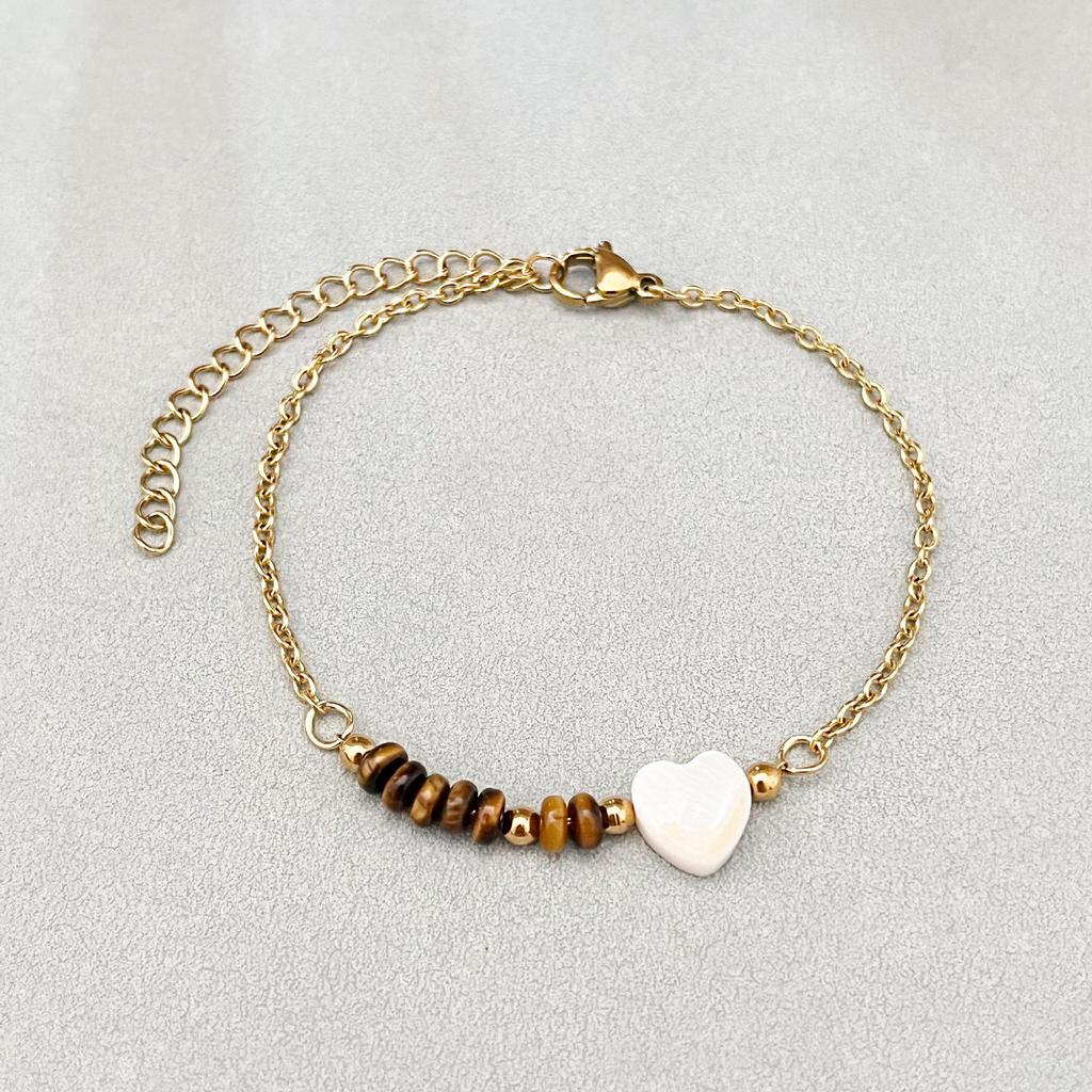 Elegant 18k Gold-Plated Stainless Steel Bracelet with Natural Stone Inlay - Trendy and Fade-Resistant for Women