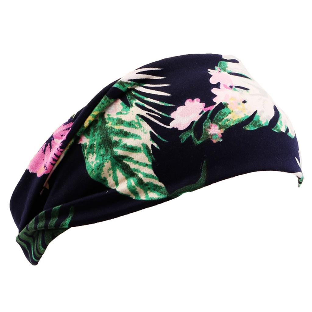 Women Floral Print Stretch Headband Wide Fabric Hair Band Soft Elastic Yoga Sports Hair Wrap