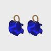 Silver Needle Blue Enamel Petal Earrings - Elegant Niche Design Studs