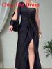 Summer Off Shoulder Wrap Dress With Slit In Stretch Polyester For Casual Wear