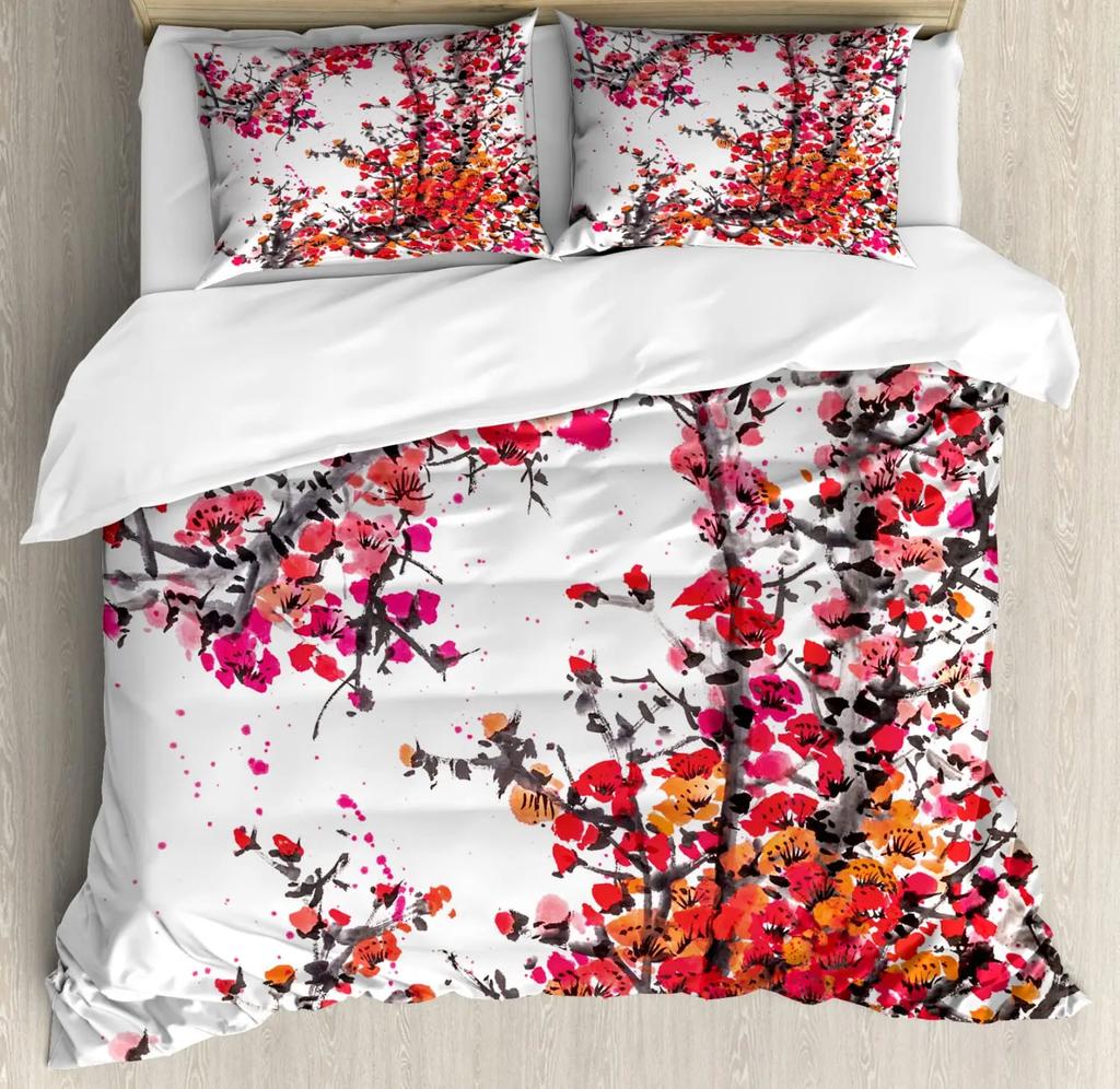 Japanese Duvet Cover SetGirl In Traditional Dress and Cultural Patterns Antique Eastern Collage Bedding Sets FullBrown Cream