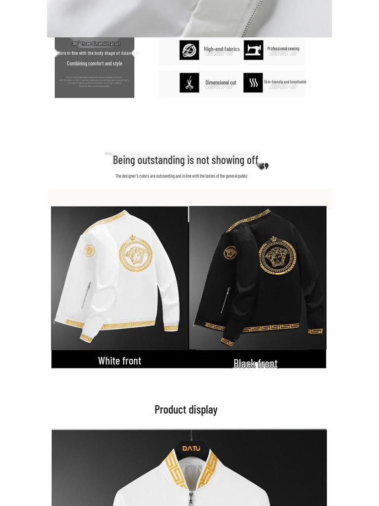 Trendy Men's Embroidered Fashion Jacket - Light Luxury Spring/Autumn Baseball Jacket for Middle-Aged and Young Men