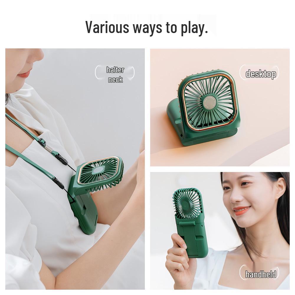 Foldable Neck Hanging Mini USB Fan: Portable Handheld and Desktop Stand Fan.