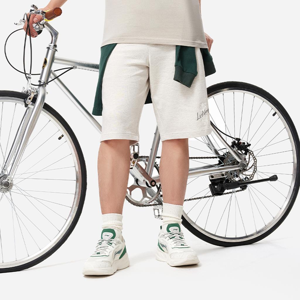 Li Ning Breathable Elastic Drawstring Printed Logo Straight Leg Sports Shorts Men Shorts Flower-Gray Tile-Gray AKSU621-6