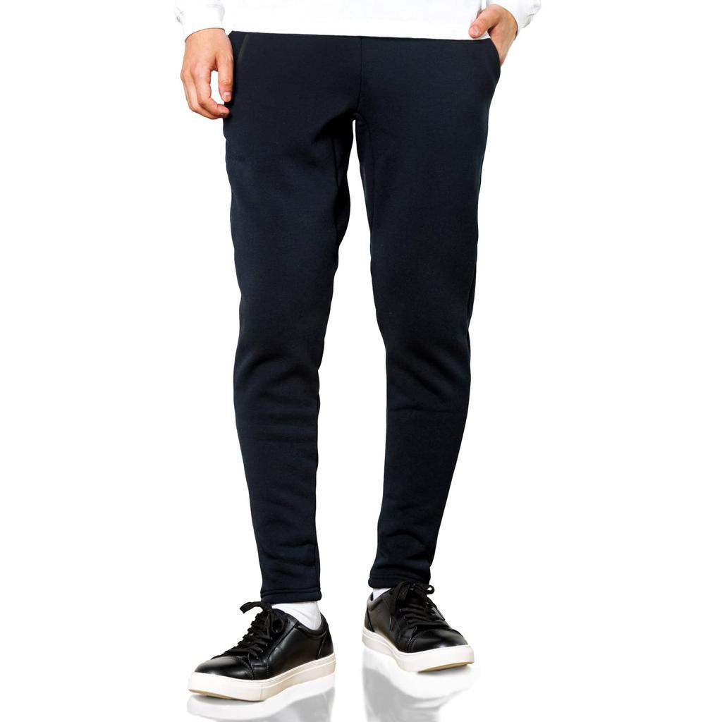 AIM HOMME Jogger Warm Winter Pants with Stretchy Slim Size M Men's Fleece-Lined Pants, Pocket, Fit, Black,