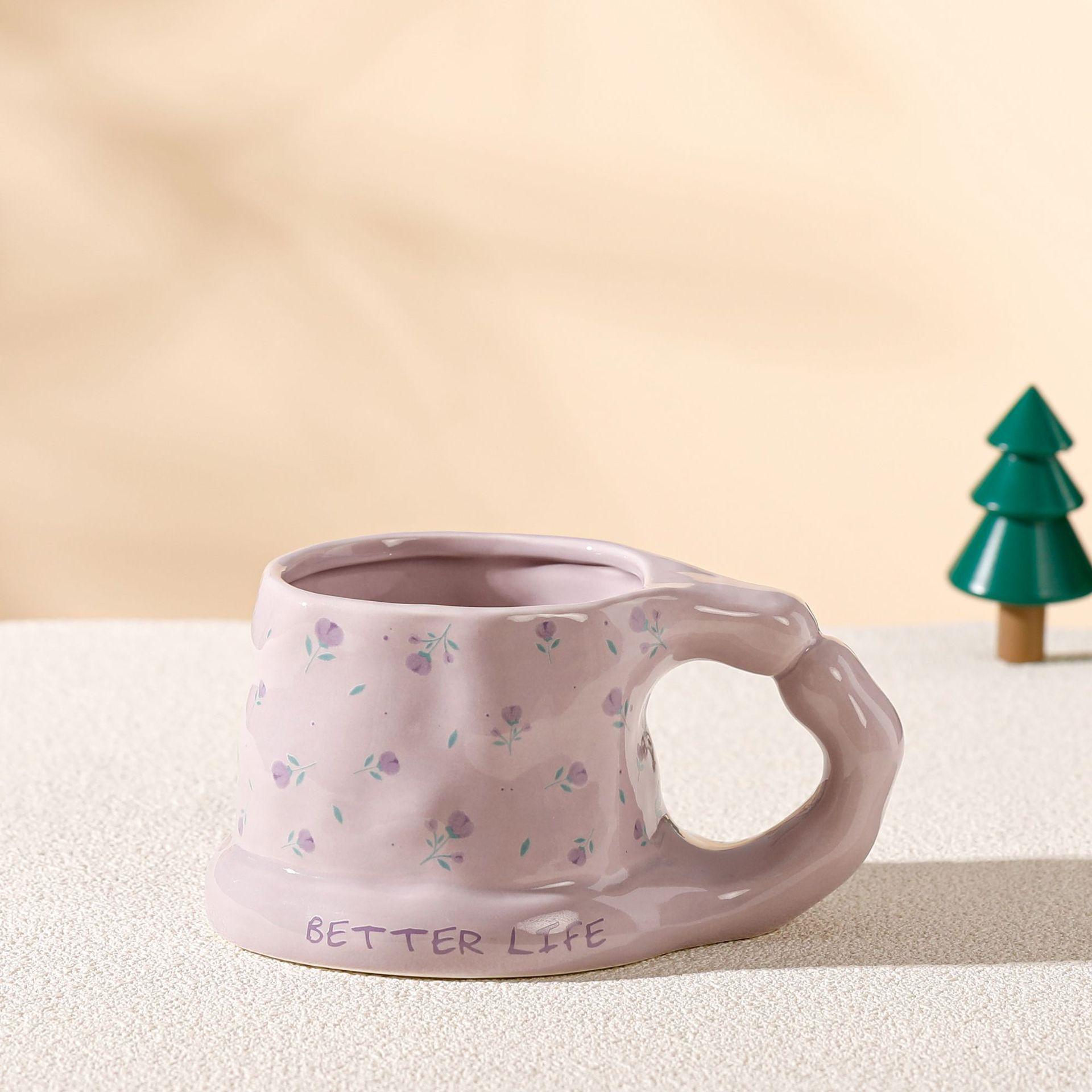 

Hand Held Ceramic Coffee Cup Girl s Water Cups Large Capacity Mug Breakfast Cup Milk Mug Afternoon Tea Cups Juice Mugs Tea Mugs 401-500ml фиолетовый