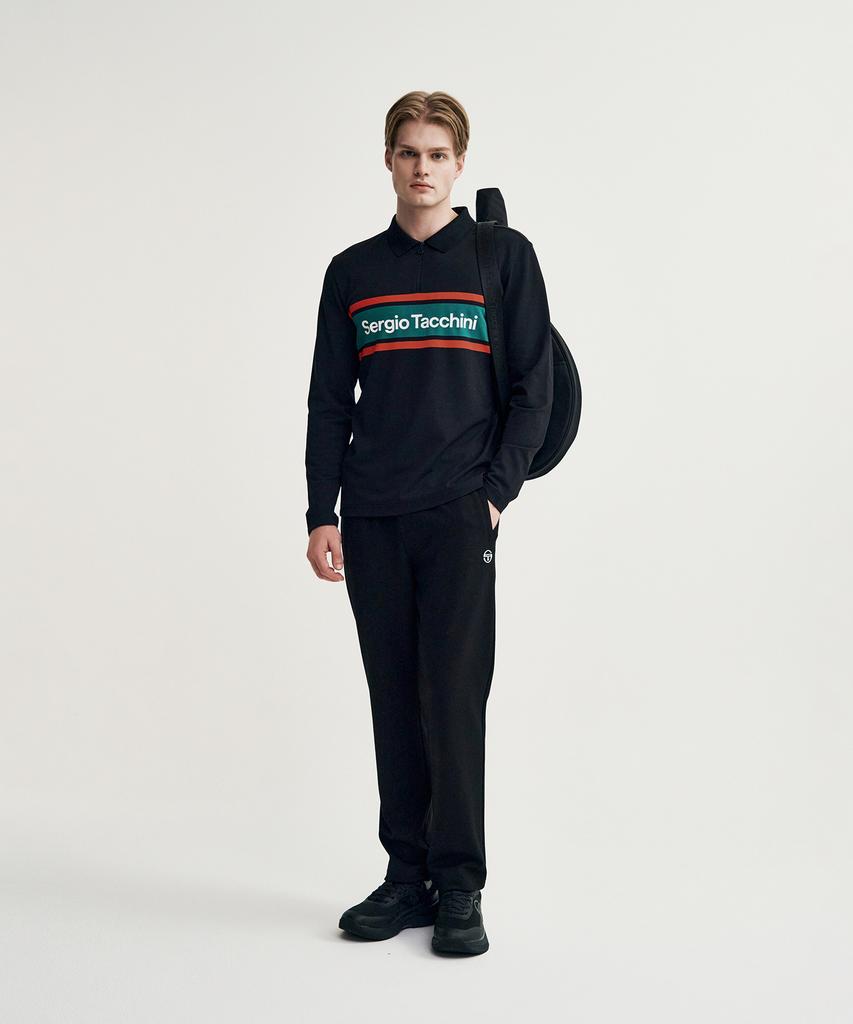 SERGIO TACCHINI M Flag Pique Zippered Long Sleeve Polo