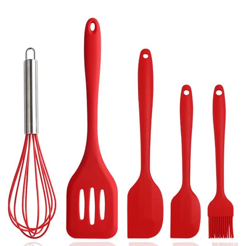 5Pcs Silicone Baking Utensils Set Non-Stick Silicone Cake Spatula Cooking Shovel Whisk Oil Brush Flexible Kitchen Utensils Sets
