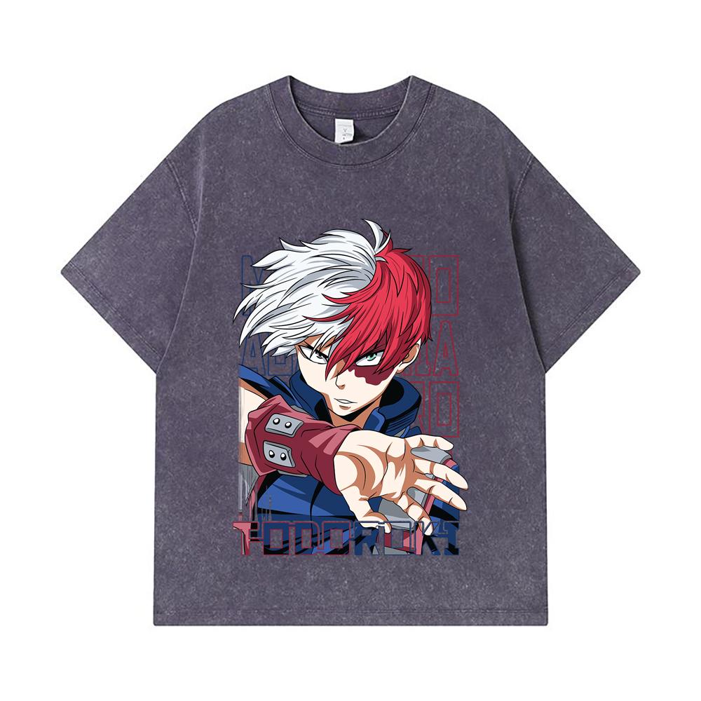 275 GSM Washed T-shirts 100% Cotton My Hero Academia V18 Todoroki Print Unisex Heavy Cotton T Shirt