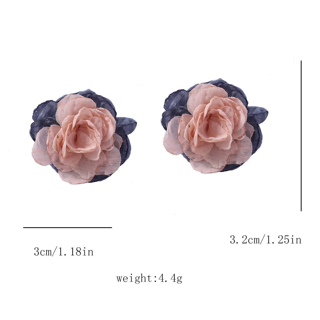 Nischendesign Kunstblumenstoff Retro dreidimensionales Colorblocking Atmosphäre Brennkanten-Spitze Blume Kamelie Ohrringe