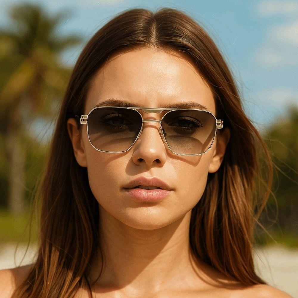 Retro Double Bar Sunnies Square Frame Anti-UV Glasses Unisex Polarized Sunglasses  Catwalk