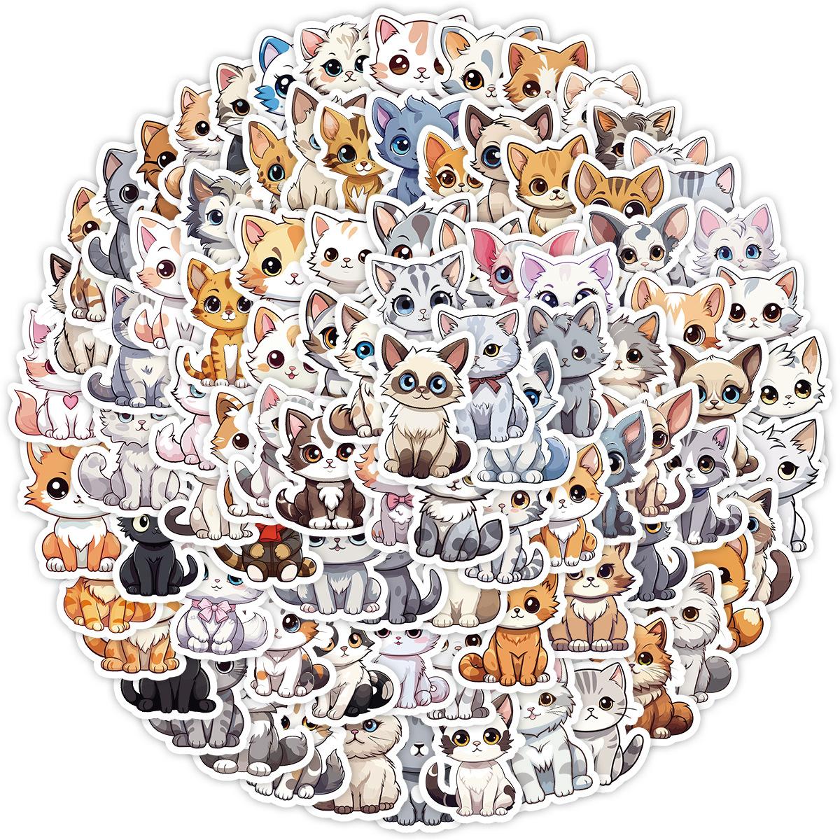 

100 Cute Kitten Doodle Stickers for DIY Stationery, Water Cups, Computers, Luggage, and Waterproof Decorative Stickers
