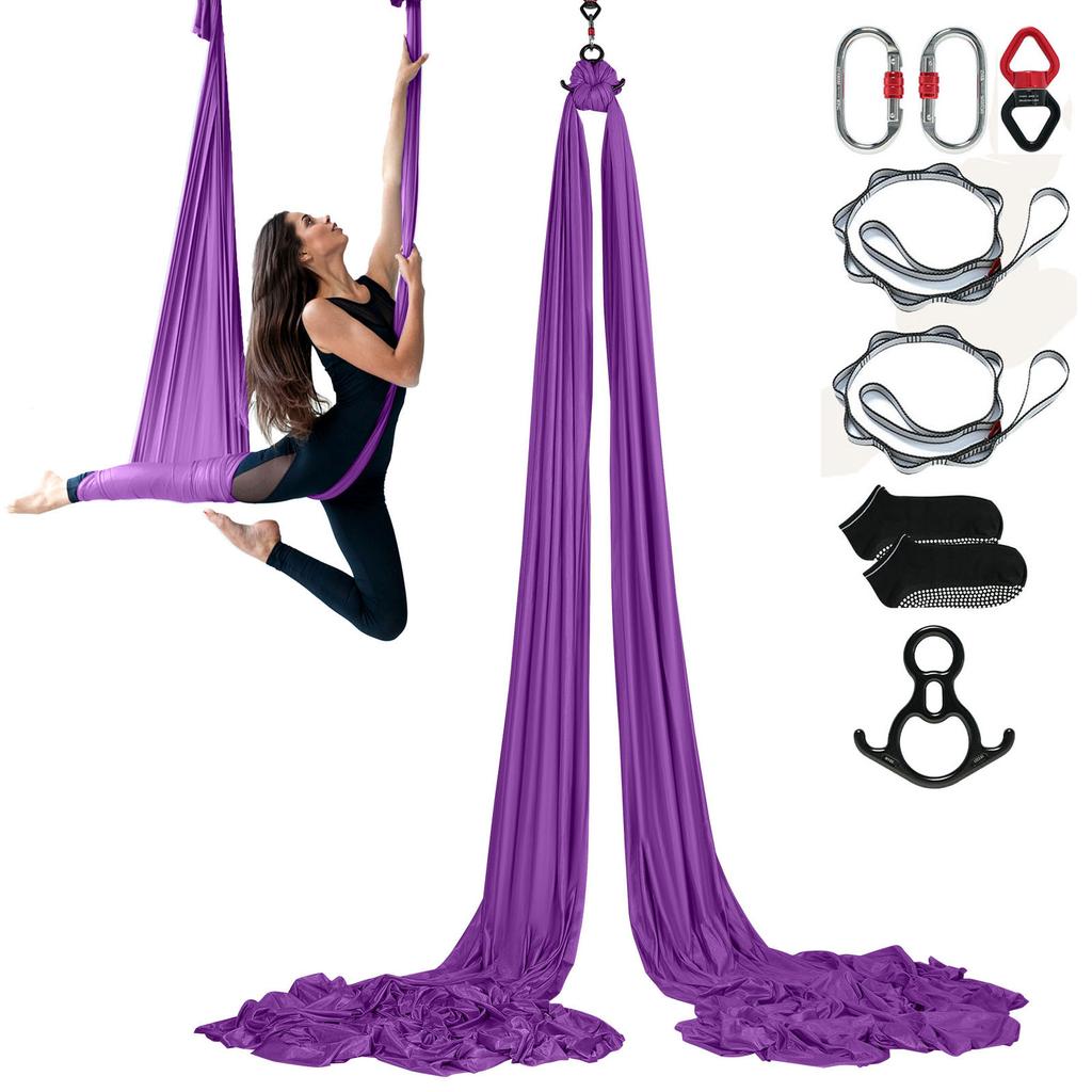 SucceBuy 8.7/11 Yards Aerial Yoga Hammock &Swing Yoga Starter Kit Aerial Silk Fabric Yoga Strap Accessory for All Levels Fitness