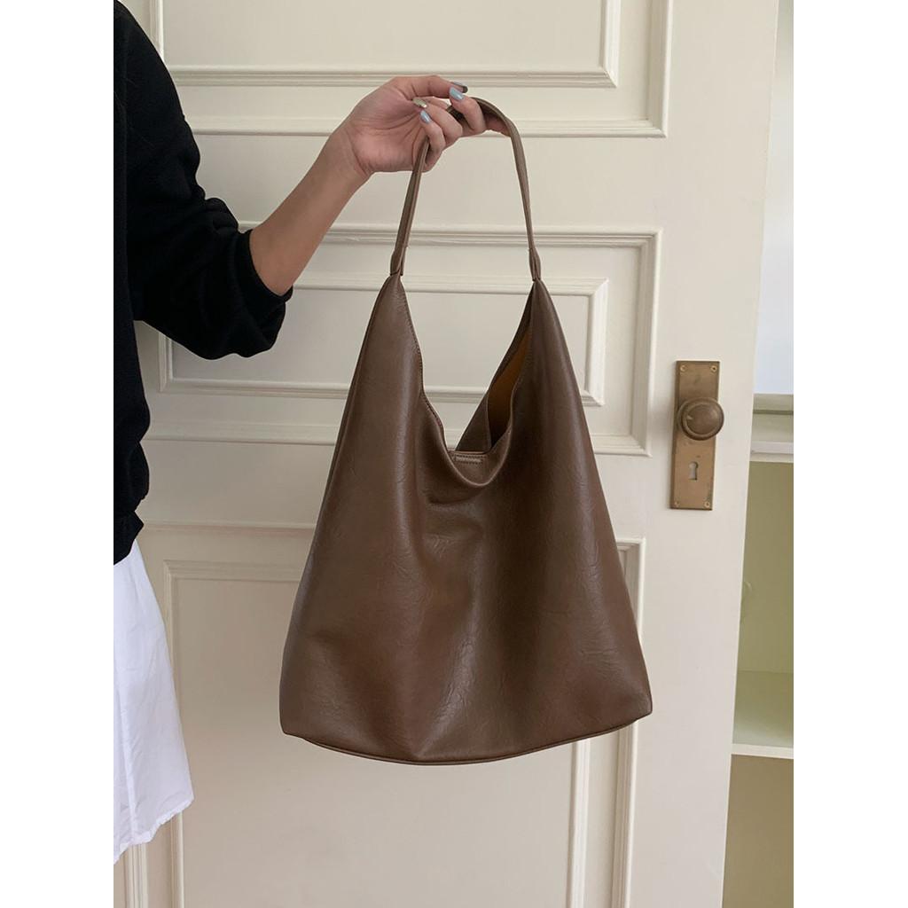 Ielgy Soft Leather Large-Capacity Underarm Bag Commuter Lazy Style All-Match One-Shoulder Tote Bag
