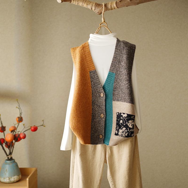 

Women s 2023 Retro Loose Knit Vest Cardigan Sweater Shawl for Spring and Autumn One Size жёлтый