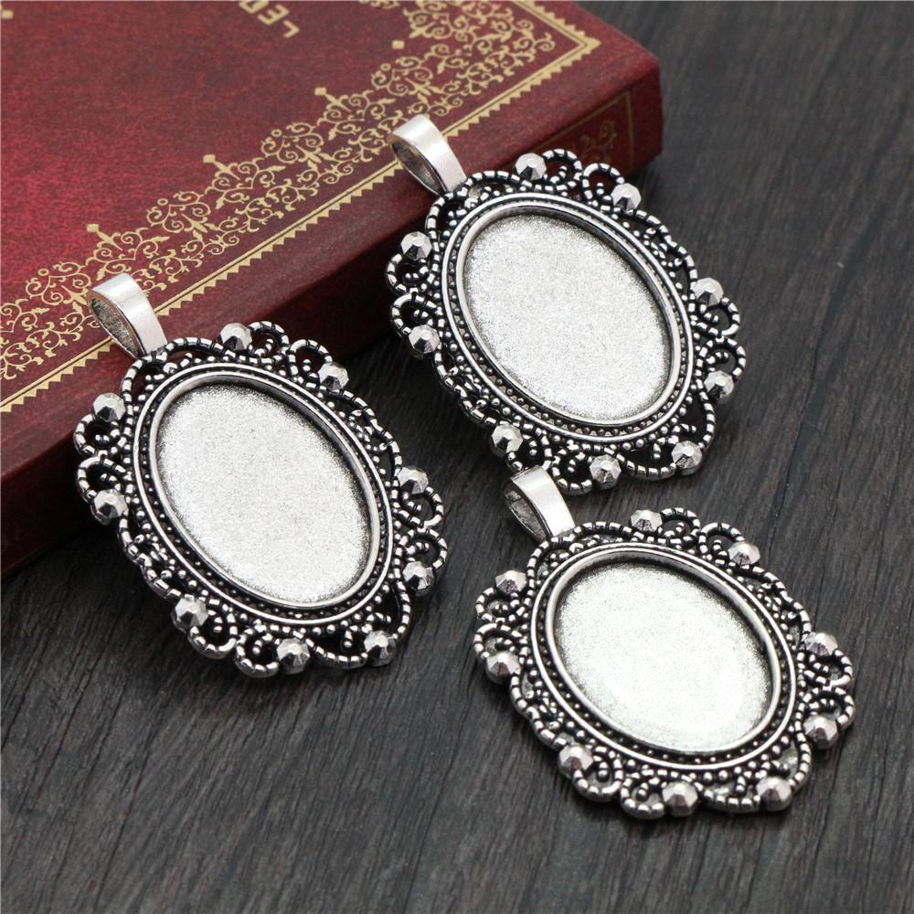 5 pièces 18x25mm Taille intérieure Plaqué Argent Antique Bronze Noir Style Mode Cabochon Camée Base Support Pendentif Apprêts pour collier