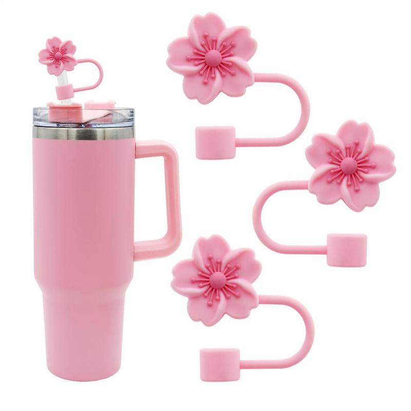 Cup Straw Covers Begonia Flower Straw Cover Silicone Straw Tips Lids Floral Shape Dustproof Straw Stoppers Cup Accessories
