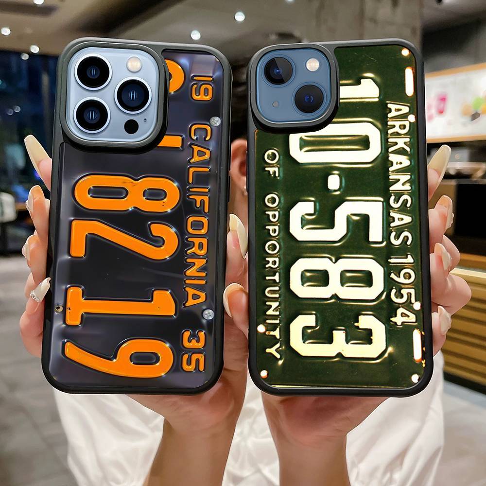Retro Vintage License Plate For Iphone 11 12 13 14 15 Pro Max 17 16 Plus Hard PC+TPU Back Cover