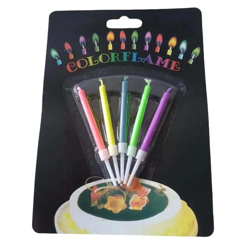 

Разноцветные свечи с пламенем, красочные, 5/6 шт./упаковка, свадебные свечи для торта на день рождения, украшения, праздничные принадлежности для детей