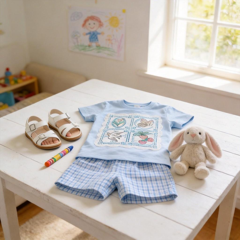 Girl Summer Cotton T Shirt And Shorts Set With Cartoon Pattern For Toddler Kids