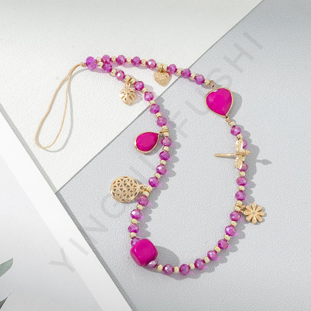 ins new short gemstone pendant mobile phone lanyard DIY handmade oil dripping love personalized beaded mobile phone chain spot