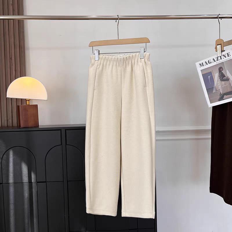 Machu Pants: Women's Thickened Brushed Wool Casual Harem Pants, Nine-Point Petite Winter Trousers