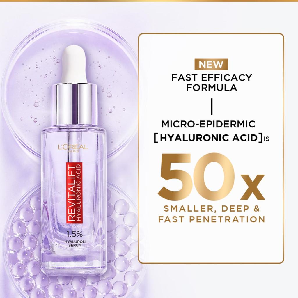 L'Oréal Paris Revitalift 1.5% Hyaluronic Acid Serum 30ml | Intensely Hydrates | Smooths And Replumps Skin | Fragrance Free | Paraben Free