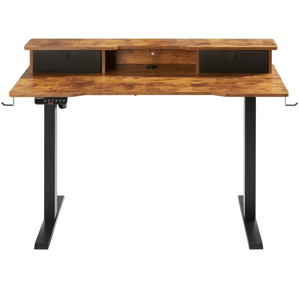 Height Adjustable Desk, 47.2" X 23.6" Electric Dual Monitor Riser Workstation, Whole Piece Desk Board Sit To Stand, 3-Key Modes Sturdy Dual Metal