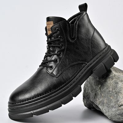 Hot Sale Men's Lace-Up Motorcycle Boots Leather Fashion Walking Shoes New Men Brand Mens Sneakers Male Comfortable Ankle Boots