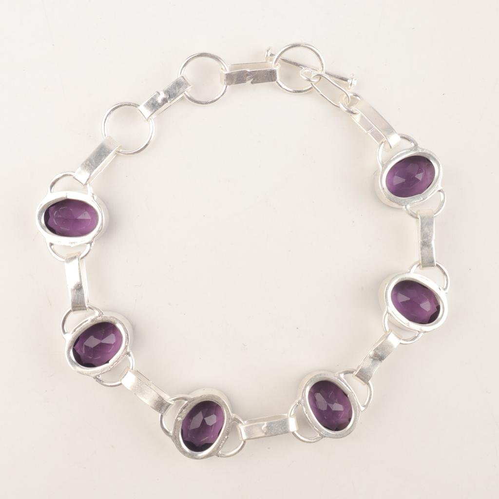 Natural Amethyst Gemstone Jewelry 925 Sterling Silver Chain Bracelet 9"For Women RB-6-9