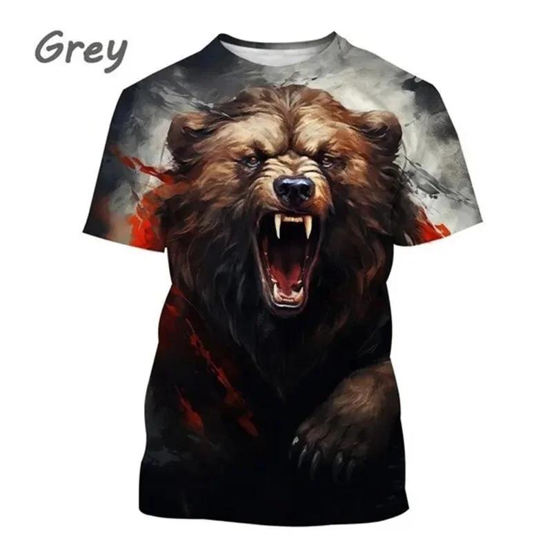 

Summer Round Neck Bear Pattern 3D Print Top Fashionable Casual Short Sleeved Men s T-shirts S