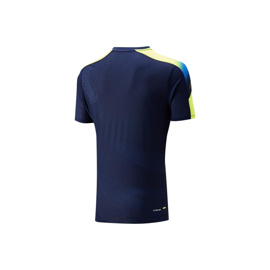 Li-Ning Comfortable Simple Versatile V-Neck Pullover Short Sleeve Badminton Shirt Unisex Tops Sailor-Blue AAYV163-4