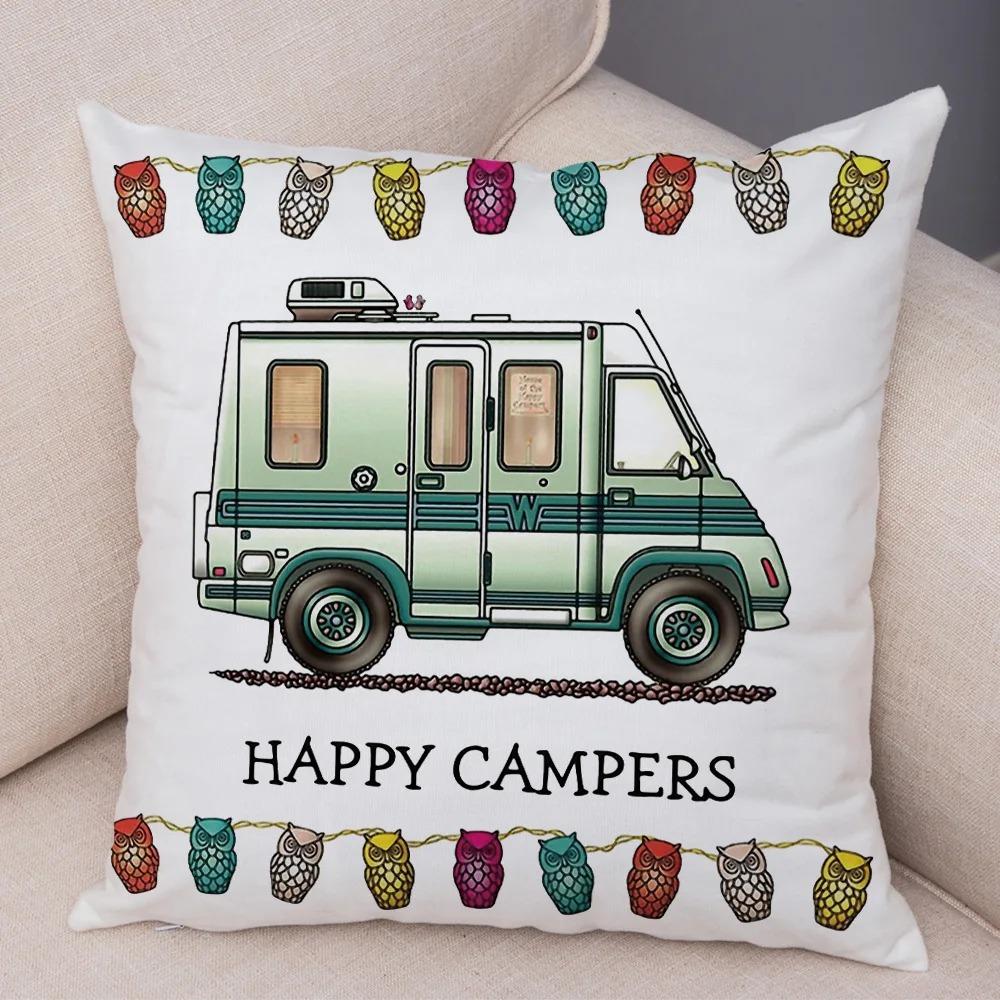Cartoon house travel car camper series cushion cover pillowcase decoration life home pillowcase suitable for sofa bedroom room