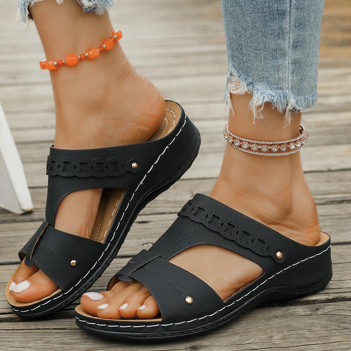 

Fashion New Women s Slippers Casual Wedge Beach Shoes Outdoor Fashion Platform Comfortable Non-slip Sandals Plus size 43 35 чорний