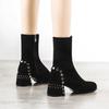 New In Autumn Ladies Mid Calf Shoes Elastic Women's Half High Boots Work Waterproof Trend 2025 Large Size Warm Sale On Offer Pu