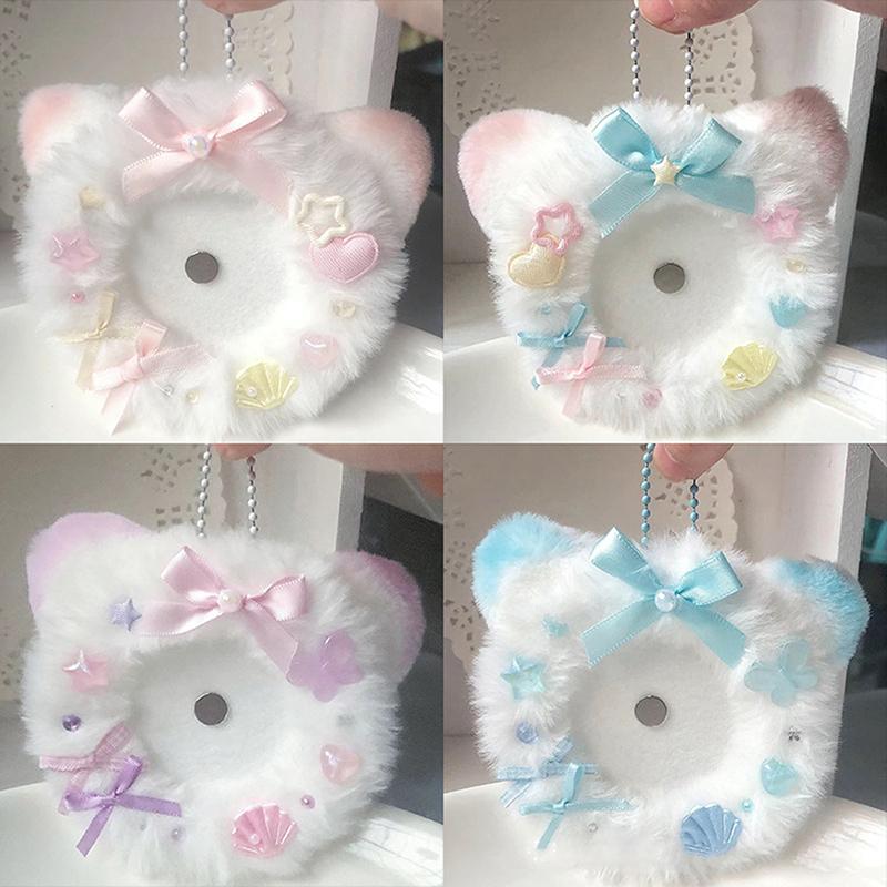 1 Stück Süße Katzenohren Plüsch Handgefertigter Abzeichenhalter Schmerzverpackung Schmuck Schlüsselanhänger Für 58mm Abzeichen Tasche DIY Zubehör
