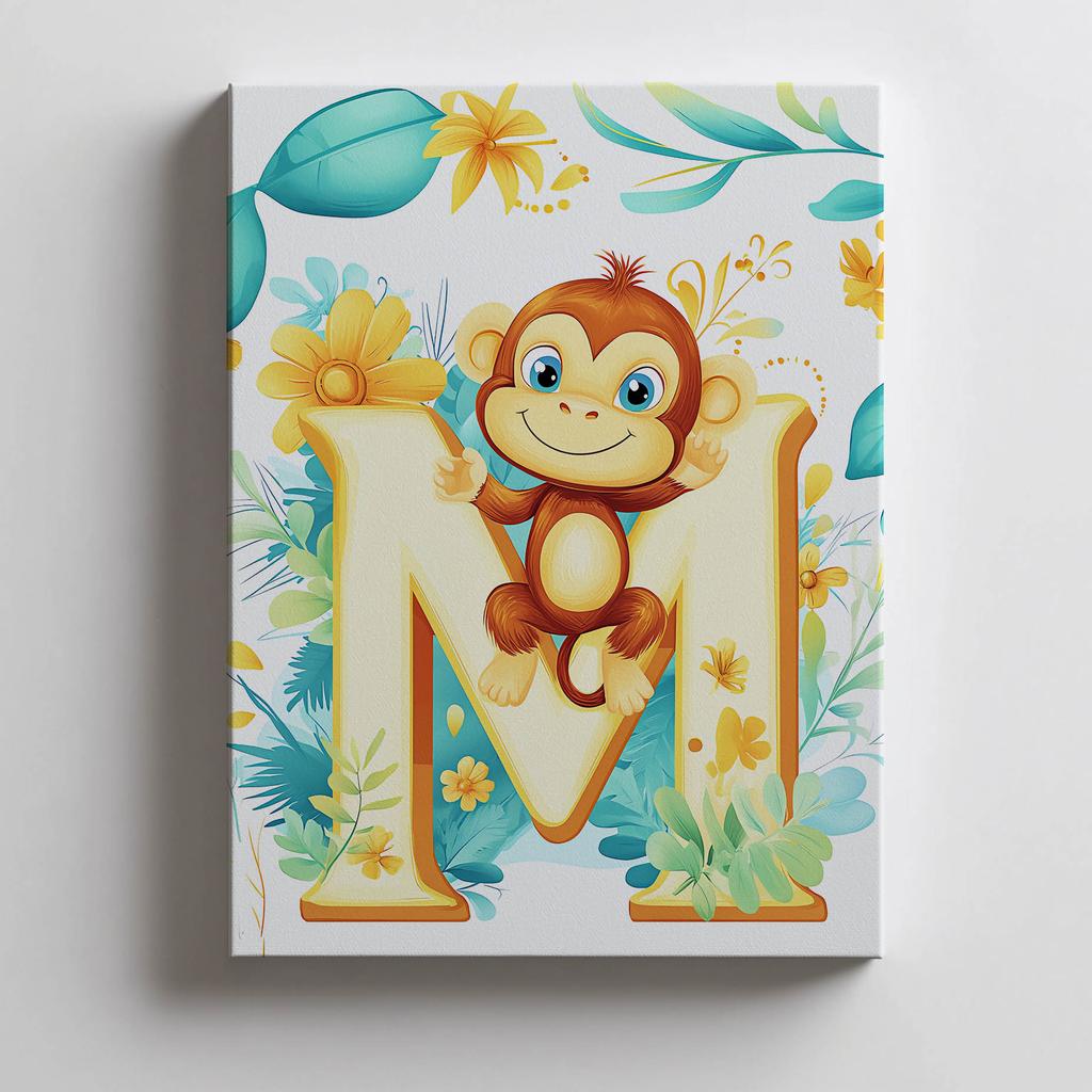 Affisch Glad Apa På Bokstaven "M" Affisch Glad Apa På Bokstaven "M", 30X40 Cm, Utan Ram, Premiumduk På Spännram